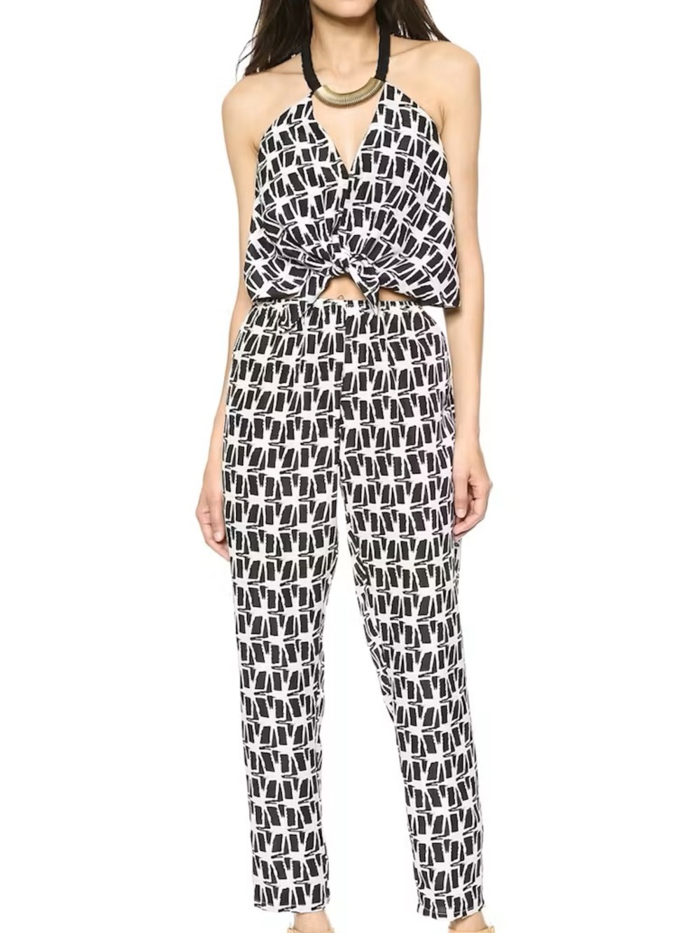 T-Bags Black & White Geometric Straight-Leg Jumpsuit